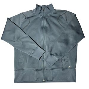 Alo Yoga Coolfit Womens Full zip Athletic Jacket Mock Neck Slate Blue Gray sz S